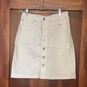 White Button-Front Denim Skirt